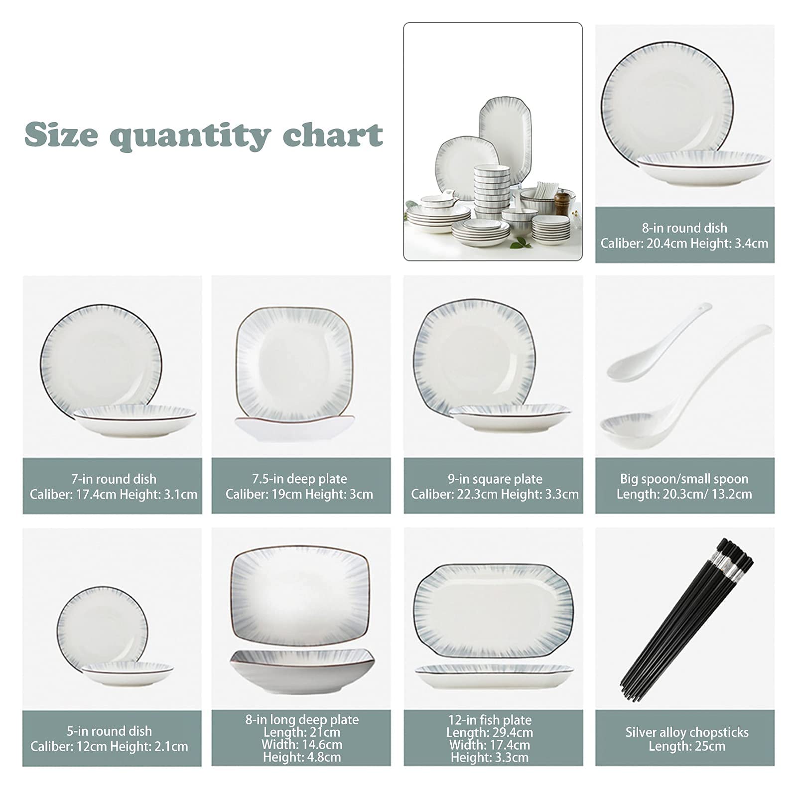 Zestaw obiadowy 60 elementów, zastawa stołowa ceramiczna w stylu europejskim, naczynia, talerze, zestaw obiadowy z ceramiki, porcelanowy serwis dla 12 osób