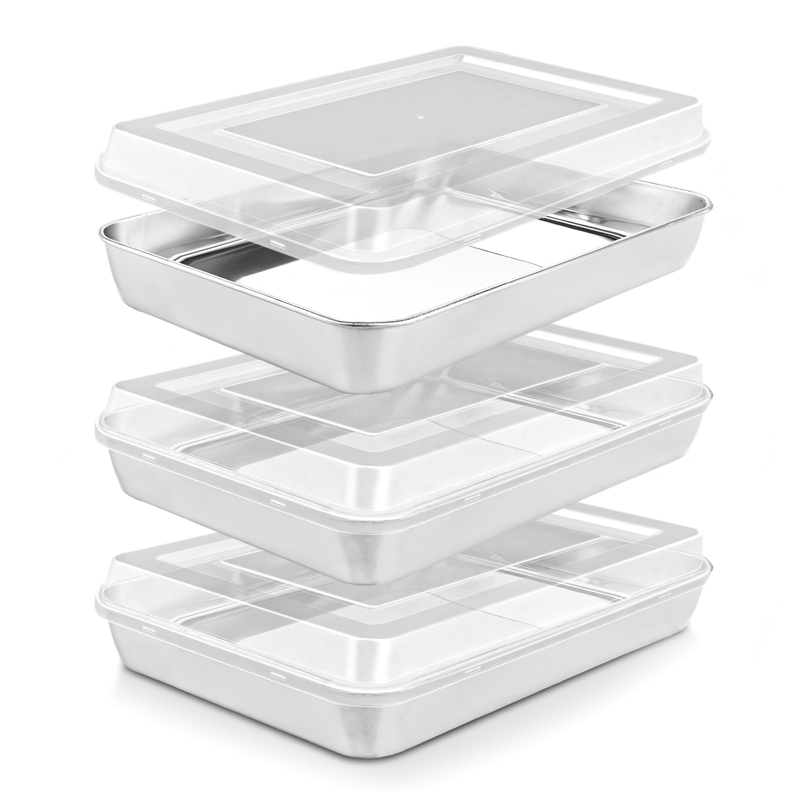 WOPPLXY Set di 3 teglie con coperchio, 31 x 24 x 5 cm, teglia con coperchio, in acciaio inox tiramisù con coperchi per torte e lasagne, lavabili in lavastoviglie