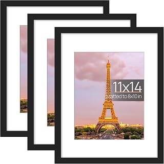 upsimples 11x14 Black Picture Frame Set of 3 - HD Glass for 8x10 with Mat or 11x14 Photos, Wall & Tabletop Gallery Display