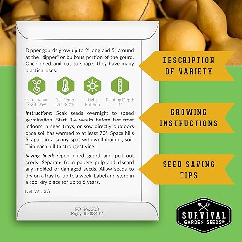 Miniatura 2 de Survival Garden Seeds - Semilla de calabaza para plantar - Paquete con instrucciones para plantar y cultivar calabazas de casa de pájaros en tu