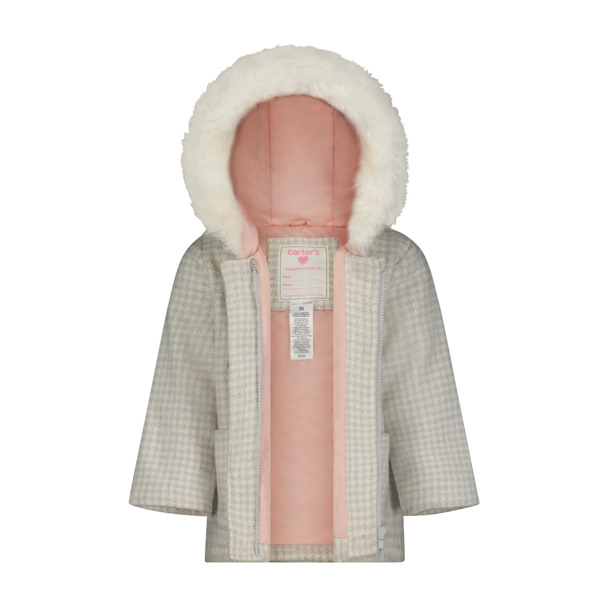 Carter's Toddler &amp; Little Girls' Midweight Fleece Lined Hooded Raincoat Rain Jacket