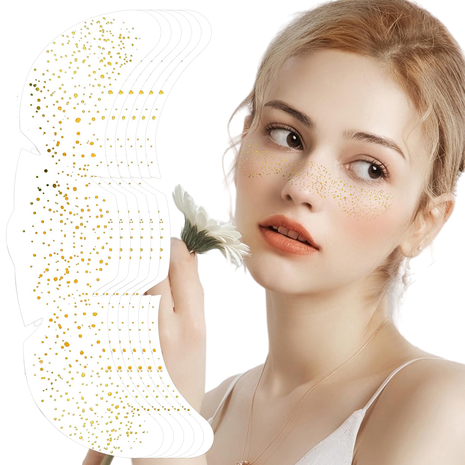 Sparkling Face Art Stickers - 6PCS Gold Stars and Dots Stickers Festival Face Gems for Parties Halloween Stage Makeup, Nightclub