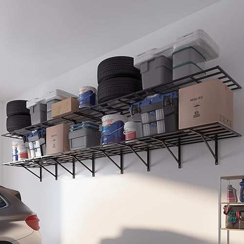 FLEXIMOUNTS Estantería de almacenamiento de garaje resistente de 2 x 6 pies, capacidad de peso de 1600 libras, sistema de organización de pared de 4