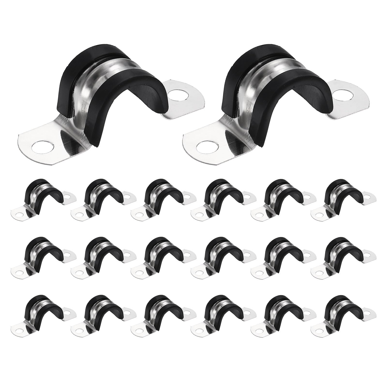 sourcing map 20Pcs M18 U-Tube Strap Clamp, 22mm 304 Stainless Steel Lined Clip Plastic Cushioned Insulated Clamp for Automotive Industrial Marine Household
