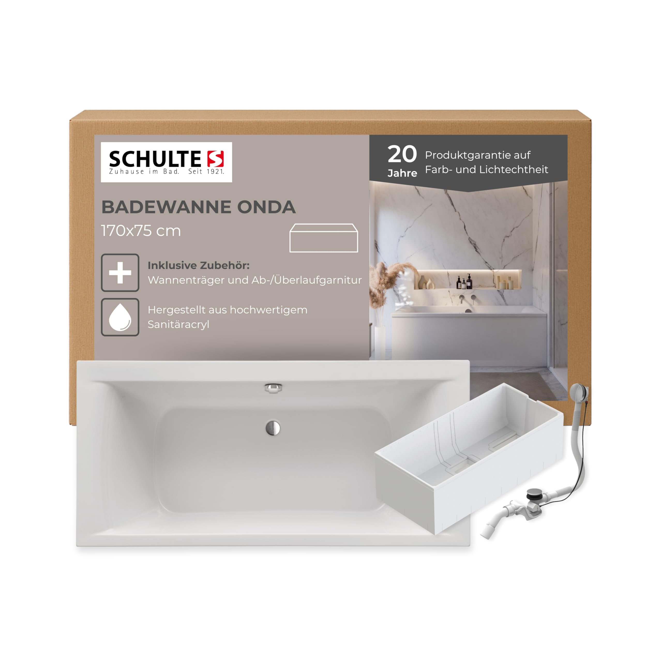 Schulte Badewanne Onda 170x75 cm, Acryl, Weiß glänzend