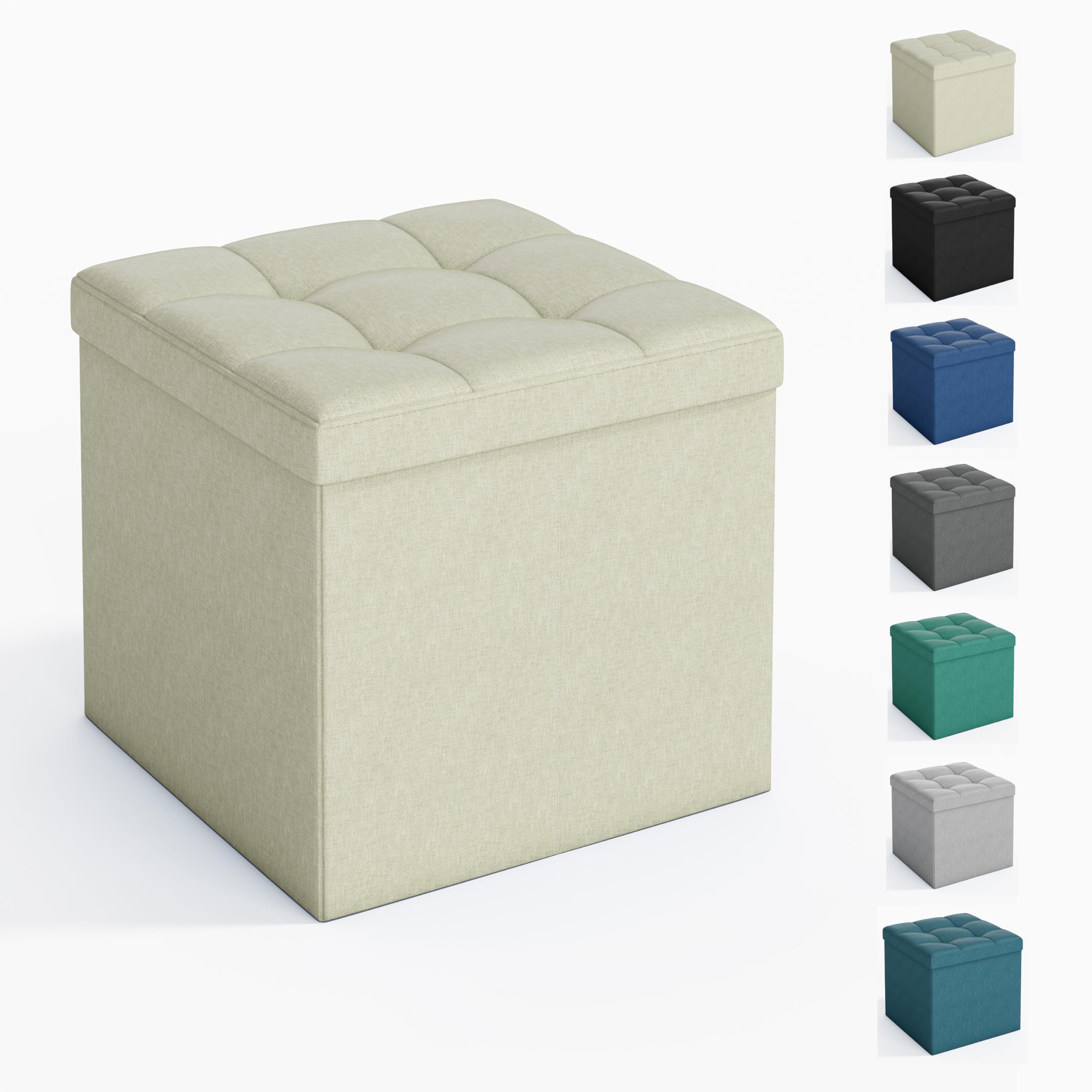 mcc direct Foldable Storage Ottoman, Small Footrest Cube, Storage Bench with Lid, 1 Storage Box for Bedroom & Living Room, 36 cm, [Beige]