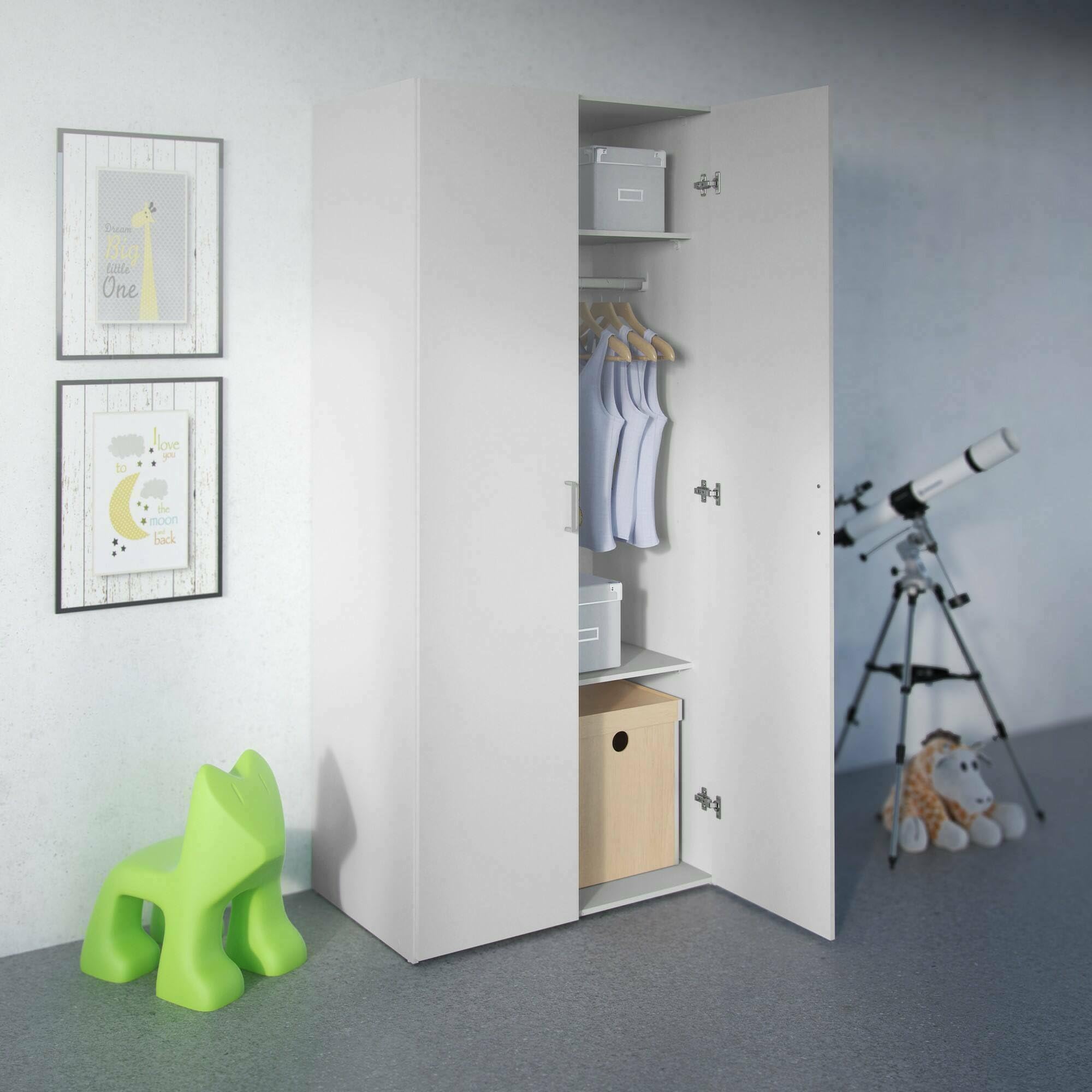 Dmora - Guardaroba 2 ante Paulette, Mobile camera da letto, Cabina armadio portabiti, Armadio appendiabiti, 77x49 h175 cm, Bianco