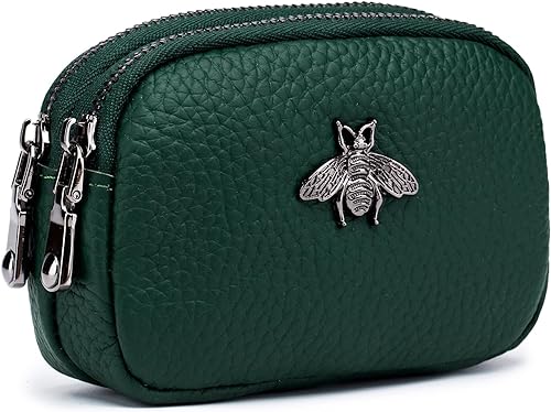 imeetu Monedero de cuero para mujer, cartera pequeña con 2 bolsillos con cremallera, 4.5 x 3 x 1.6 inches, Estilo abeja