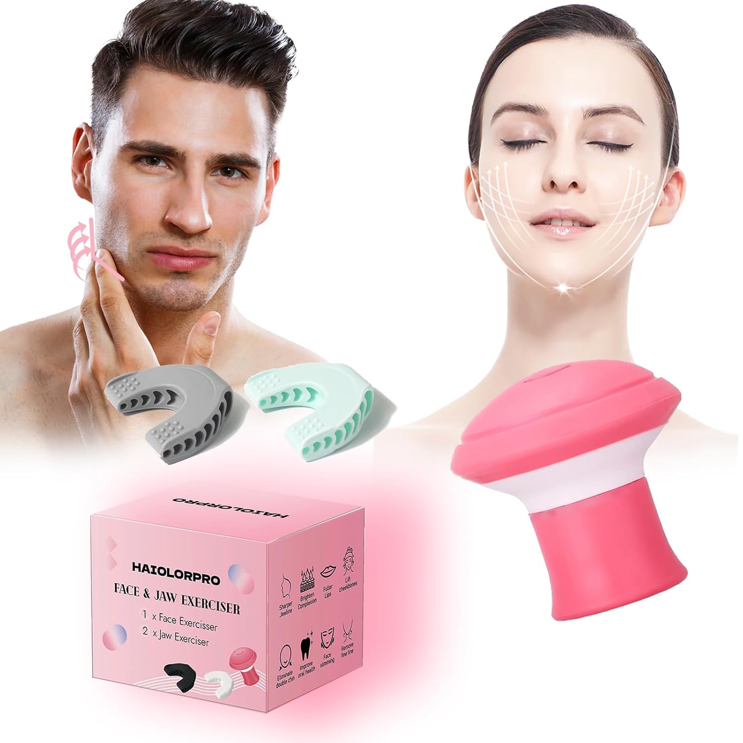 Ejercitador Facial y Mandíbula Haiolorpro 3 piezas para tonificar y reducir papada