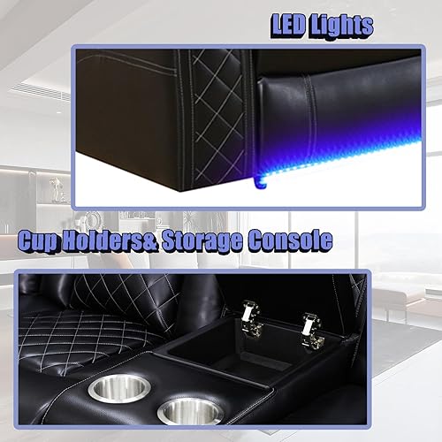 Miniatura 3 de Juego de sofás reclinables eléctricos, juegos de muebles de sala de estar, sofá reclinable eléctrico moderno negro, sofá biplaza y silla con Negro