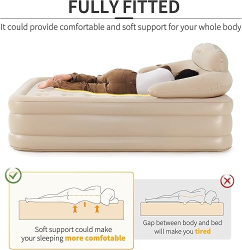 Miniatura 4 de Naturehike Colchón de aire tamaño Queen, cama inflable de camping con bomba incorporada, respaldo y cabecero para el hogar, campamento e invitados,