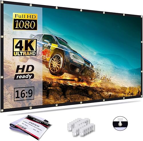 JIFAR Pantalla de proyección de 120 pulgadas, proyector portátil plegable antiarrugas 169, pantalla de películas para interiores y exteriores,