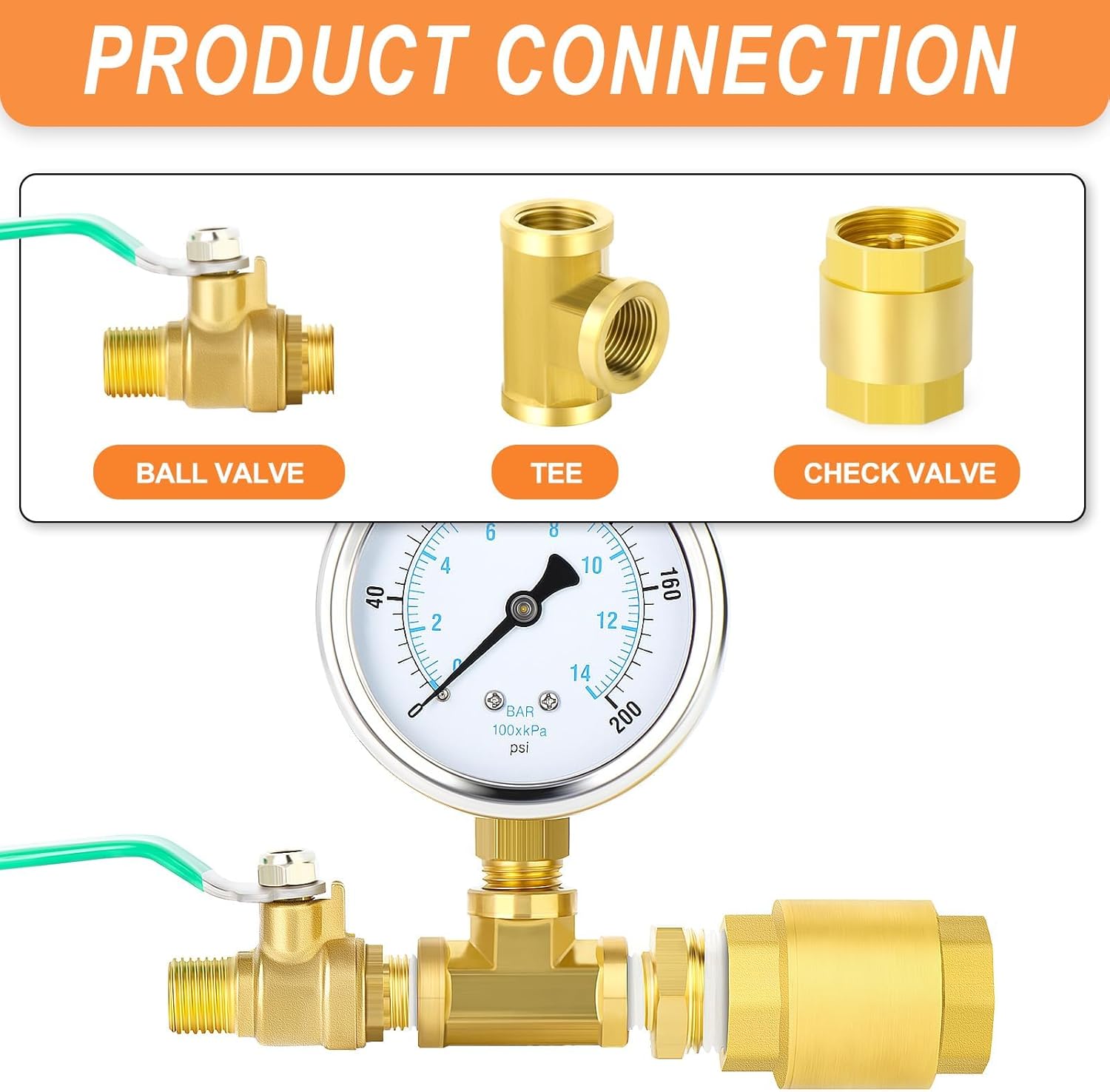 GASHER 5PCS Brass Check Valve 1/2" FNPT Thread, Backflow Prevention, One Way Check Valves