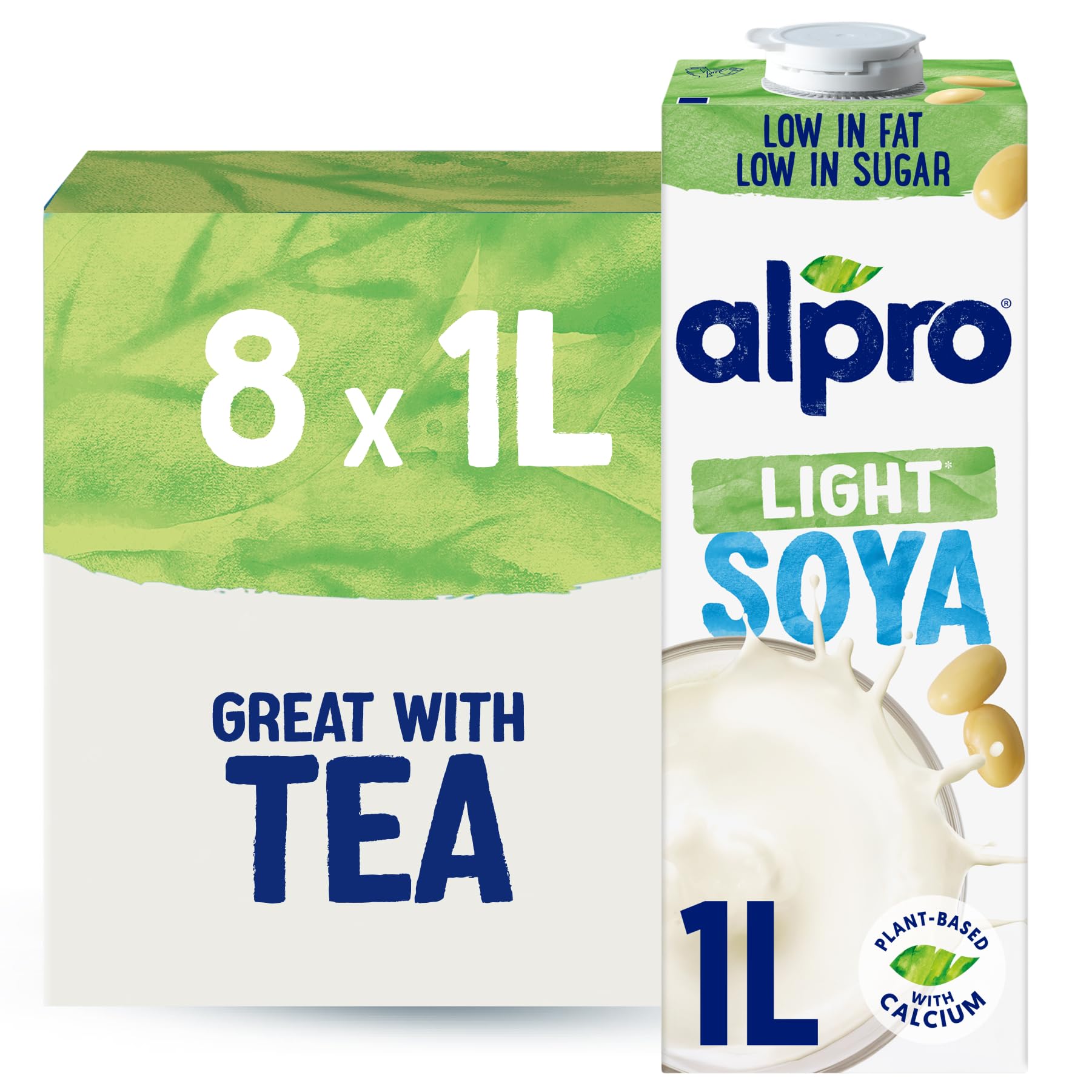 Soya Light Plant-Based Long Life Drink - Vegan Dairy Free & Lactose Free Milk Alternative - 1L (Pack of 8)