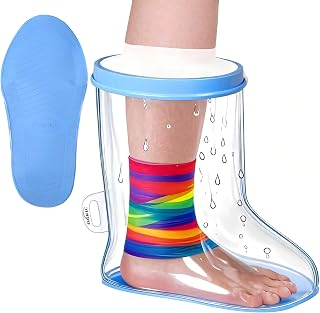 Waterproof Shower Boots Cover for Foot after Surgery with Upgraded Non-Slip Bottom, Ankle Cast Protector and Foot Cast Cover for Bandage Dressing Wound, Reusable