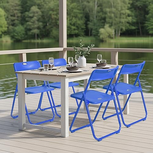 Miniatura 8 de Karl home Silla plegable de 4 piezas, silla plegable ligera de plástico de 300 libras, marco de metal reforzado fácil de plegar y almacenar para Azul