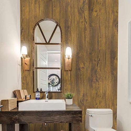 Miniatura 3 de Papel tapiz de madera marrón para despegar y pegar de 15.7 x 118 pulgadas, papel de contacto de grano de madera rústico extraíble, papel de pared