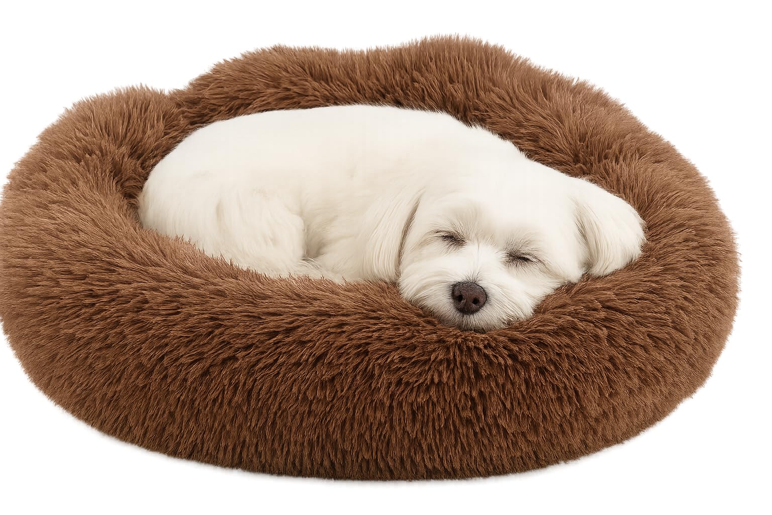 Flamingo Donut Dog Bed, Calming Round Dog Cat Bed - Soft and Fluffy Cuddler Pet Cushion - Self-Warming Puppy Beds - Machine Washable, 55cm Mocha