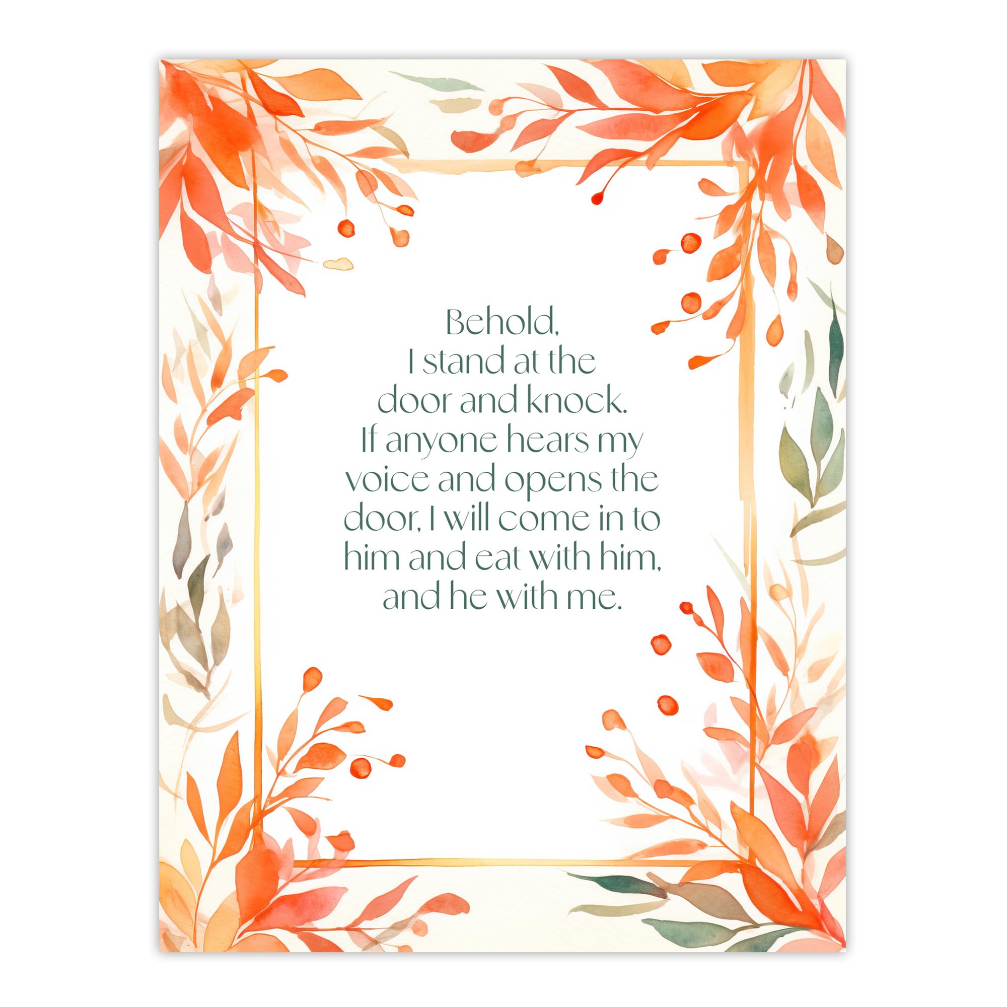 Orange Christian Bible Quote Wall Art Print - Stand at Door and Knock - Artery8 Poster W24 inch x H32 inch