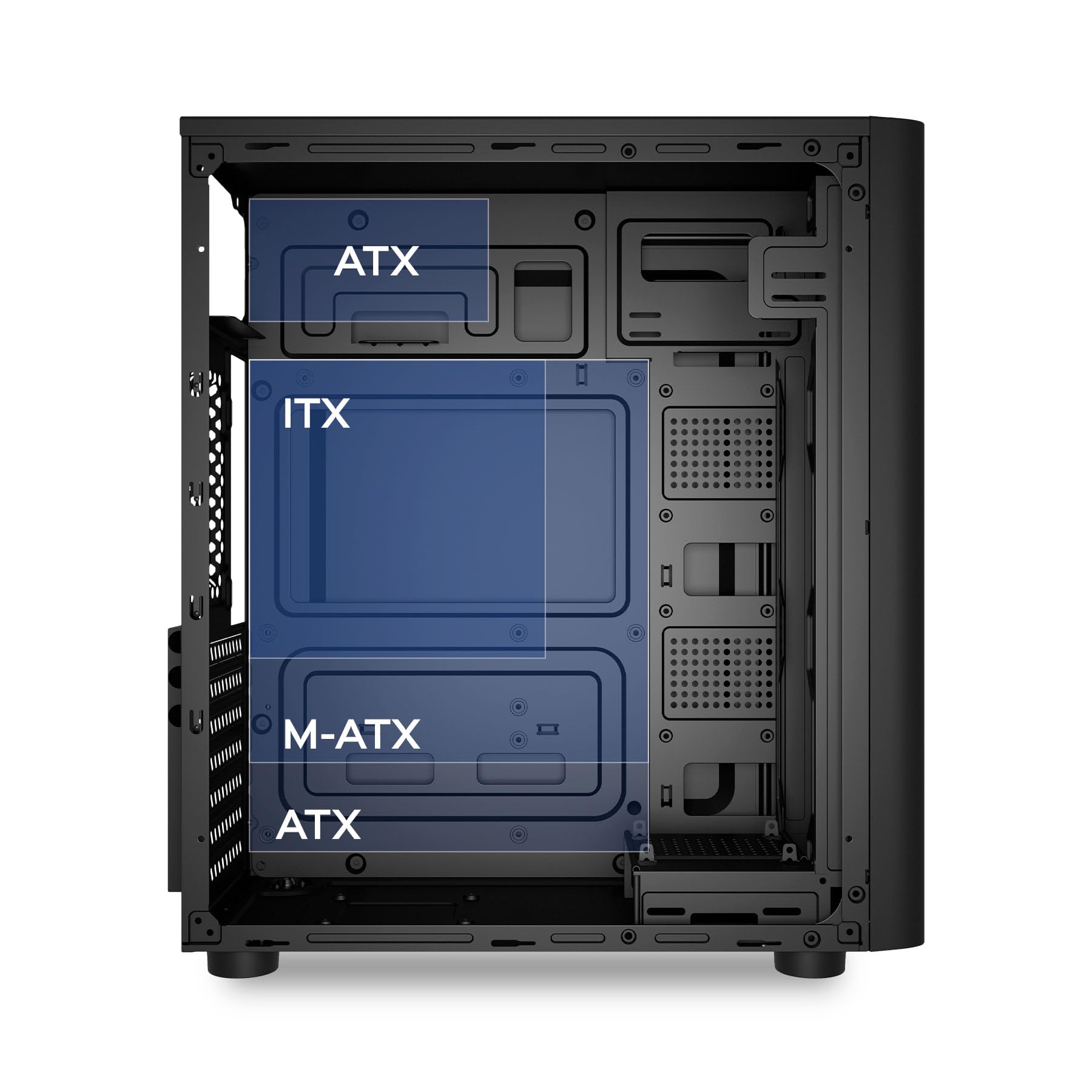 UNYKAch Caja ATX UK8026 – Torre ATX/Micro ATX/ITX con USB 3.0 y USB Tipo C, hasta 5 Discos, 7 Slots de Expansión y Soporte hasta 300 mm GPU