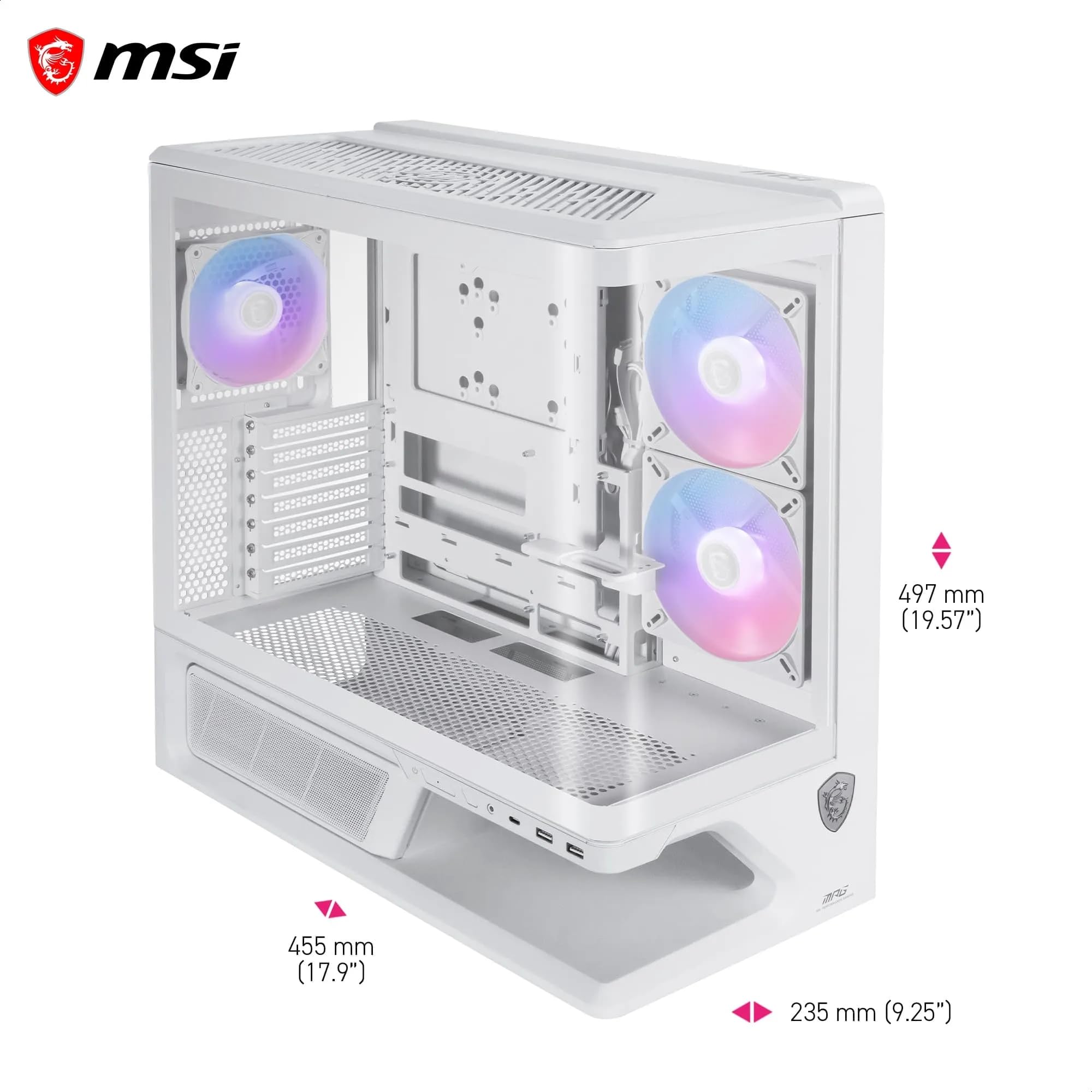 MPG VIXTA 300R PZ W Case PC | Mid-tower Gaming PC Case - Design base flottante - 2 ventole da 140 mm preinstallate e 1 ventola da 120 mm.