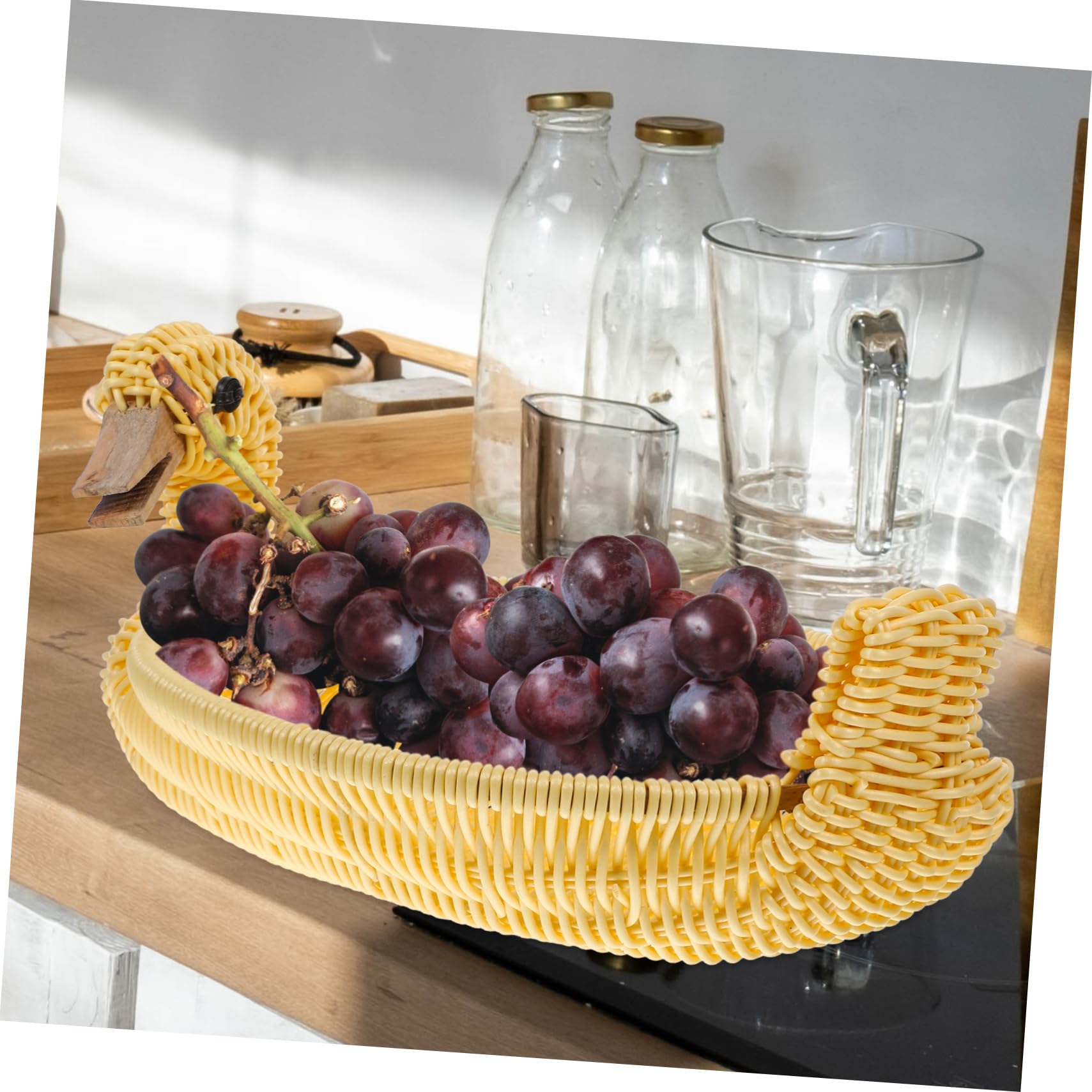 Cabilock Cesta para Guardar Artículos Diversos de Ratán Imitado 3 Piezas | Plástico, Forma de Ganso, Tono Khaki, Portátil y Multiuso para Verduras y Tenedores