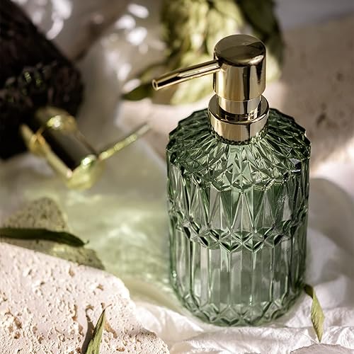 Miniatura 2 de EMPO Dispensador de jabón de vidrio transparente con bomba de plástico ABS, dispensadores de loción de cristal para fregadero de cocina, baño (verde)