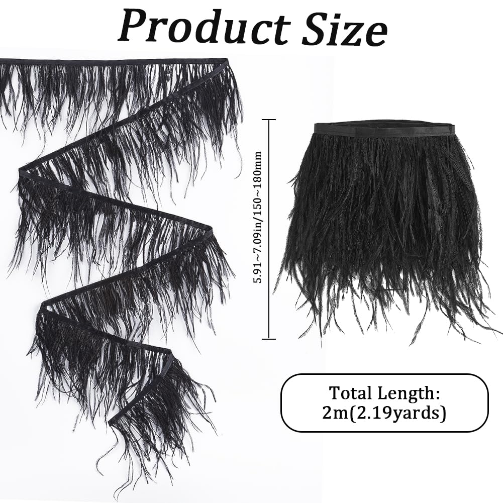 GORGECRAFT Garniture Ruban Plumes D'Autruche Noires 6-8cm X 5m - Pour Couture Et Décoration