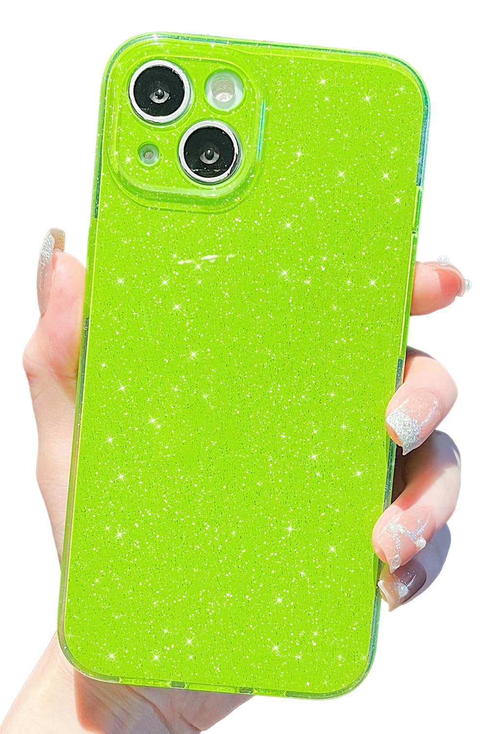 Finyosee Compatible with iPhone 13 Mini Case 5.4 inch, Cute Neon Bright Color,Glitter Bling Thin Slim Shockproof Silicone Sparkly Case, Soft TPU Phone Case for Women Girl-Neon Green