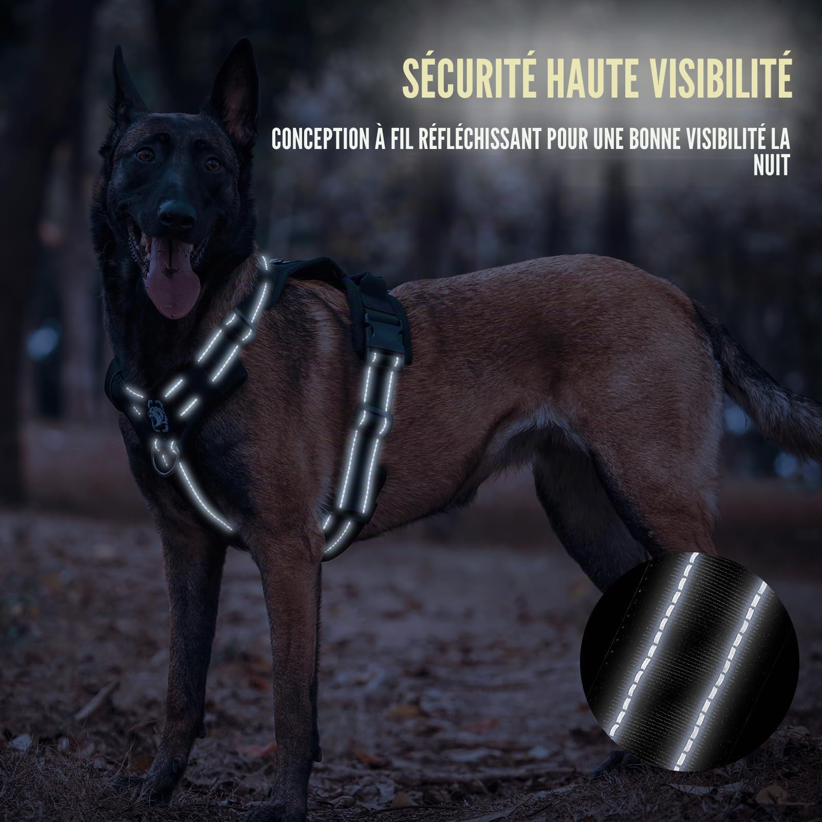 OneTigris Harnais tactique réglable Diesel - Harnais tactique doux et rembourré pour chiens de taille moyenne et grande taille - Avec réfléchissant, 1 poignée, 3 anneaux en D (noir, taille M)