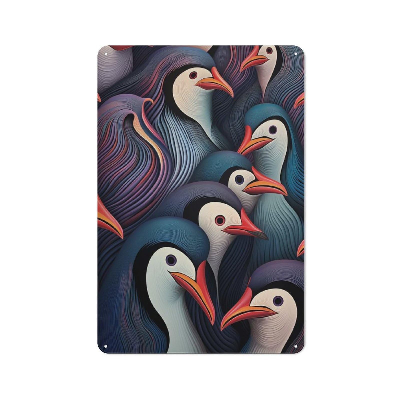 Junmoney Intense Penguins Gaze Rustic Tin Sign 30X20cm For Living Room Or Hallway, Suited To Living Room Decor Lovers