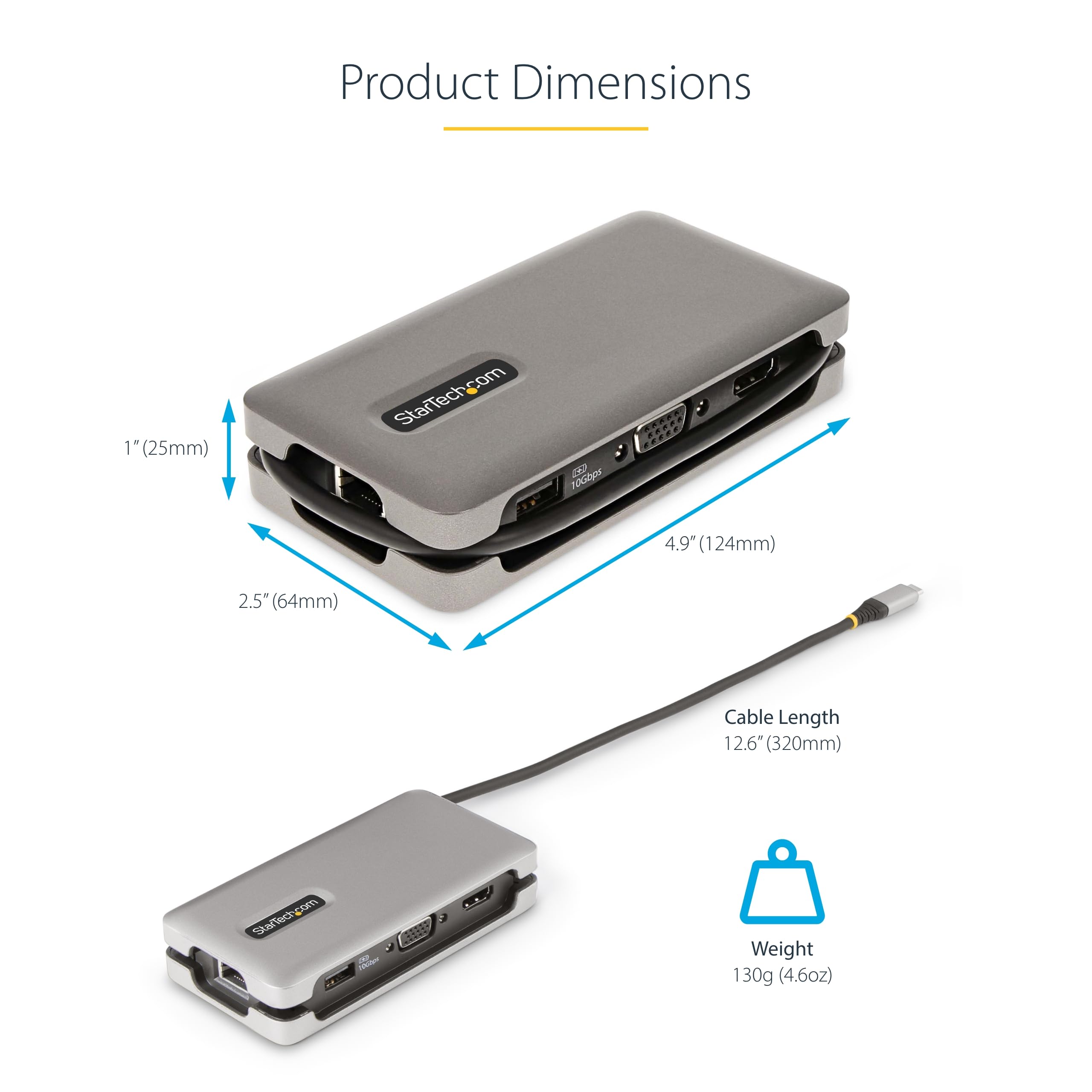 StarTech Mini Dock USB-C, HDMI 4K 60Hz o VGA 1080p, Hub 10Gbps, 100W, GbE