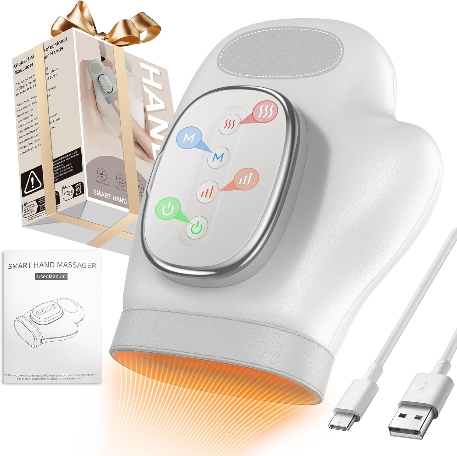 Elektrisches Handmassagegerät mit Wärme und Kompression | Kabelloser Verstellbarer Hand Massager für Finger, Hände und Handgelenke, für Damen und Herren