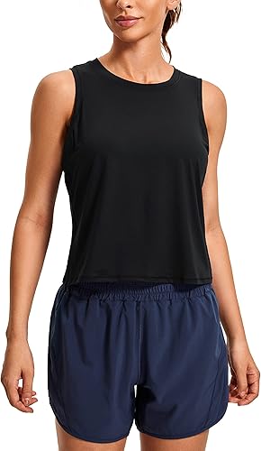 CRZ YOGA Camiseta corta ligera de espalda cruzada para mujer, cuello alto, sin mangas, para entrenamiento y correr