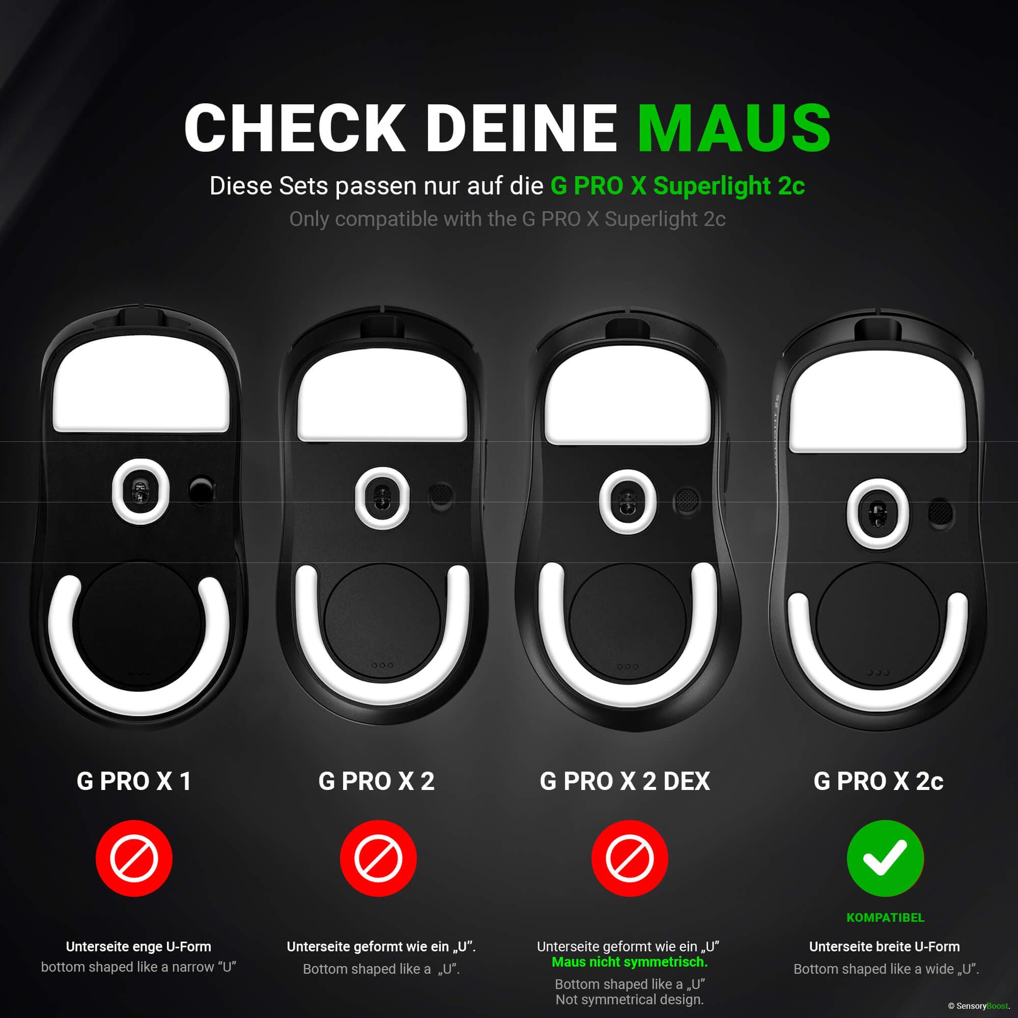 SensoryBoost HPS Glides (2 zestawy) – do Logitech G PRO X Superlight 2c | BALANCE – Ślizgacze do myszy: równowaga szybkości i kontroli, zaokrąglone krawędzie – Zapasowe stopki z PTFE