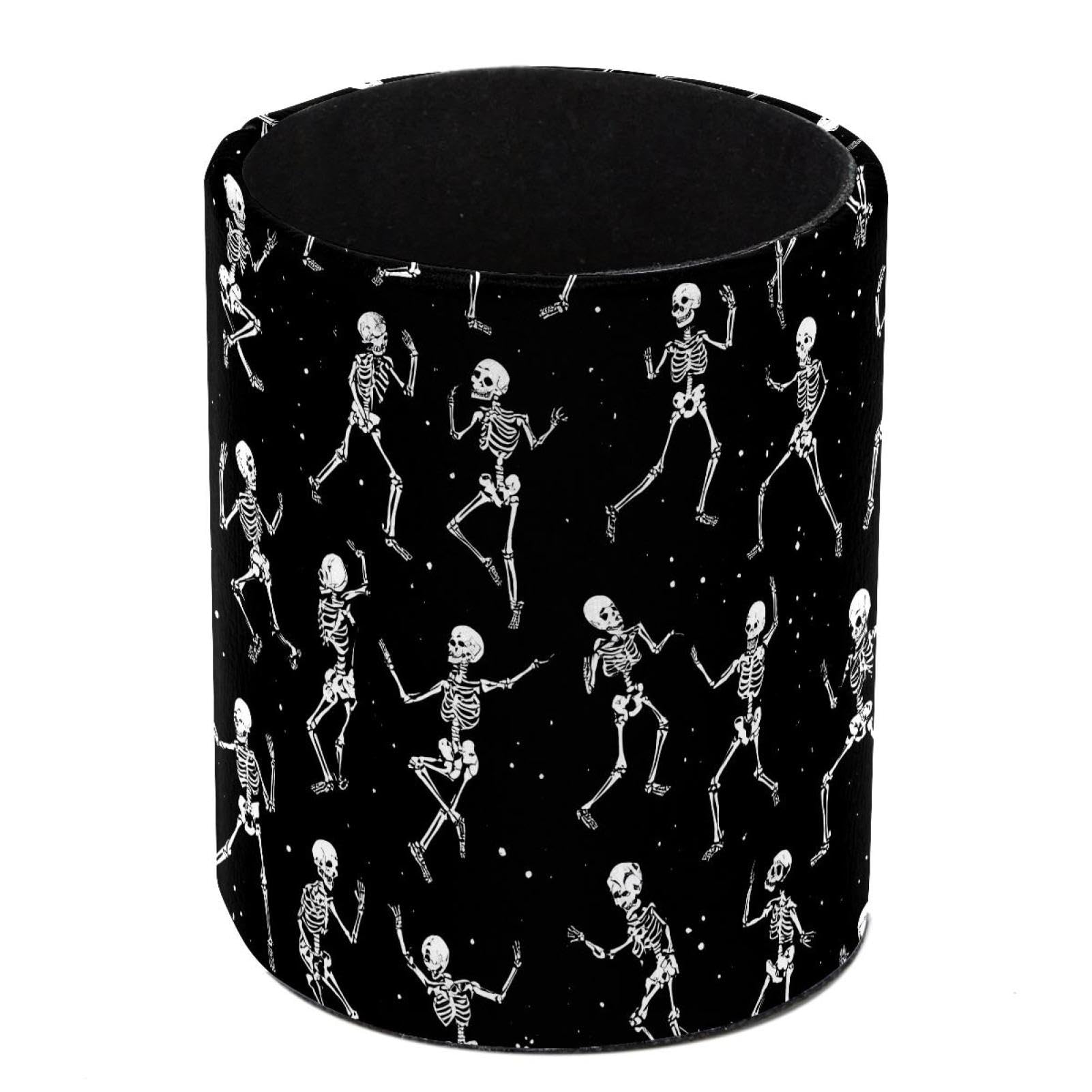 HEOEH Dancing Skeleton Black Pen Holder for Desk, PU Leather Pencil Holder Pen Cup Marker Holder Makeup Brush Holders, Desk Accessories & Workspace Organizers for Home, Office
