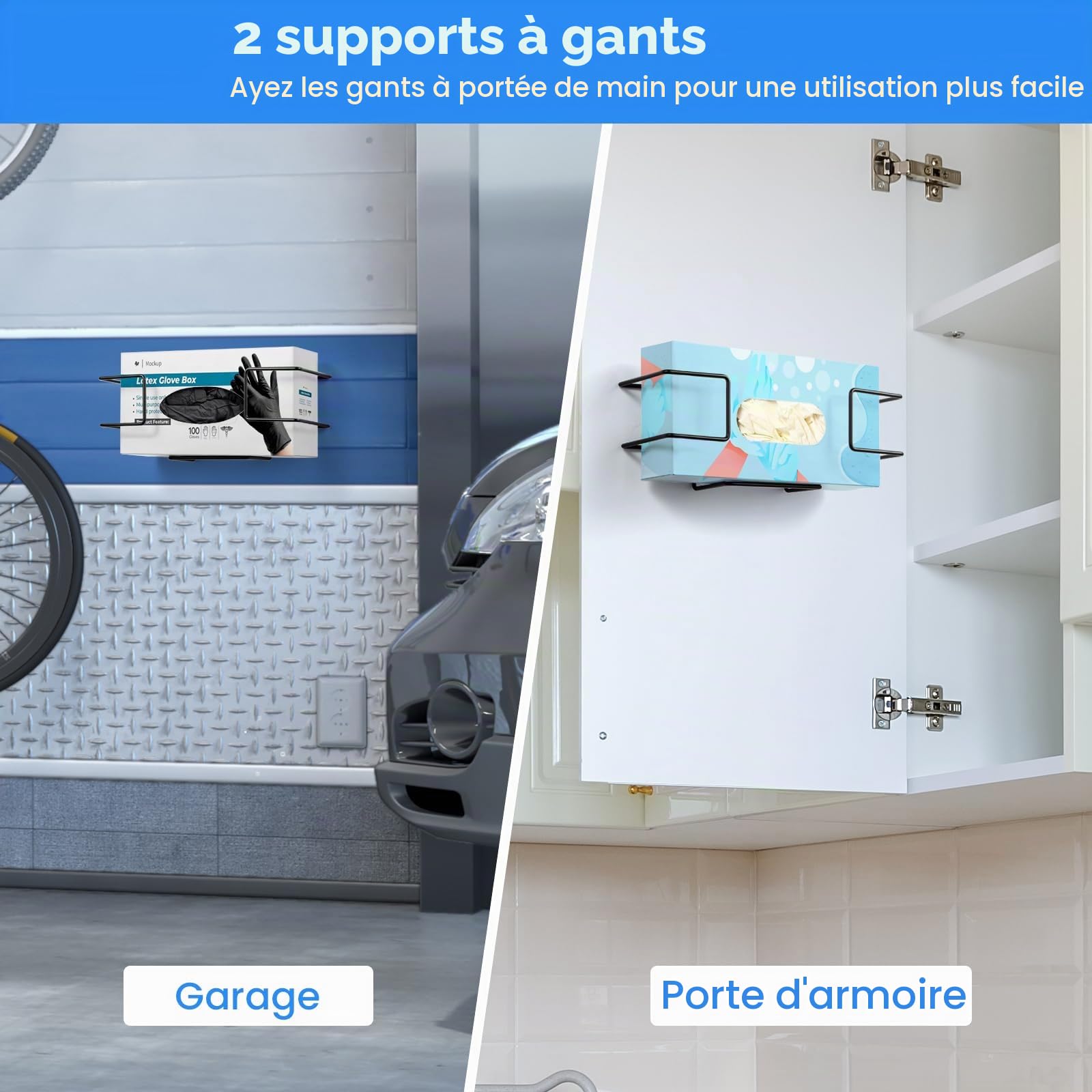 THYGIFTREE Lot de 2 Supports muraux pour boîte à Gants, Support en métal pour Gants jetables en Latex de Caoutchouc, mouchoirs en Papier, Noir