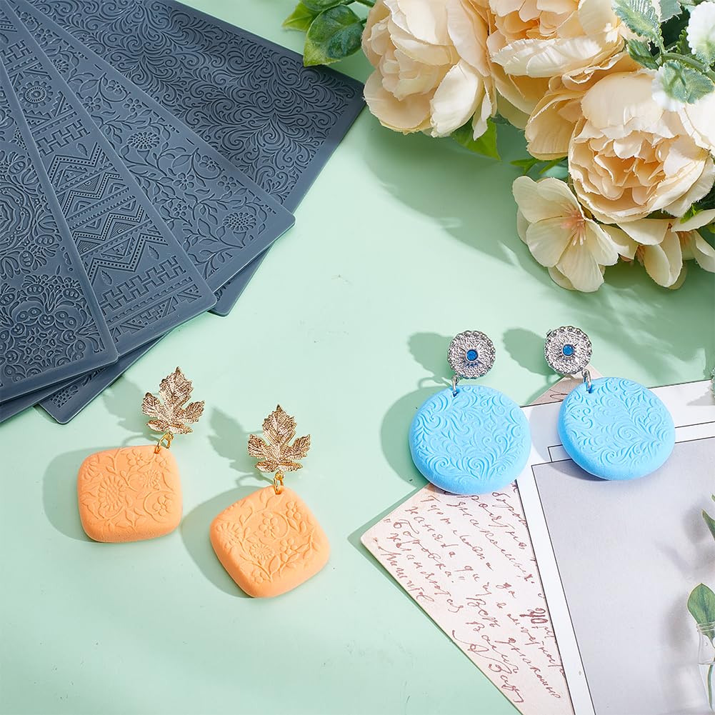 HOBBIESAY 4pcs Polymer Clay Texture Sheets Set Texture Sheets Polymer Clay Works with Polymer Clay Cutter Effect as Polymer Clay Texture Roller Leaves and Flowers for DIY Clay Making - Image 4