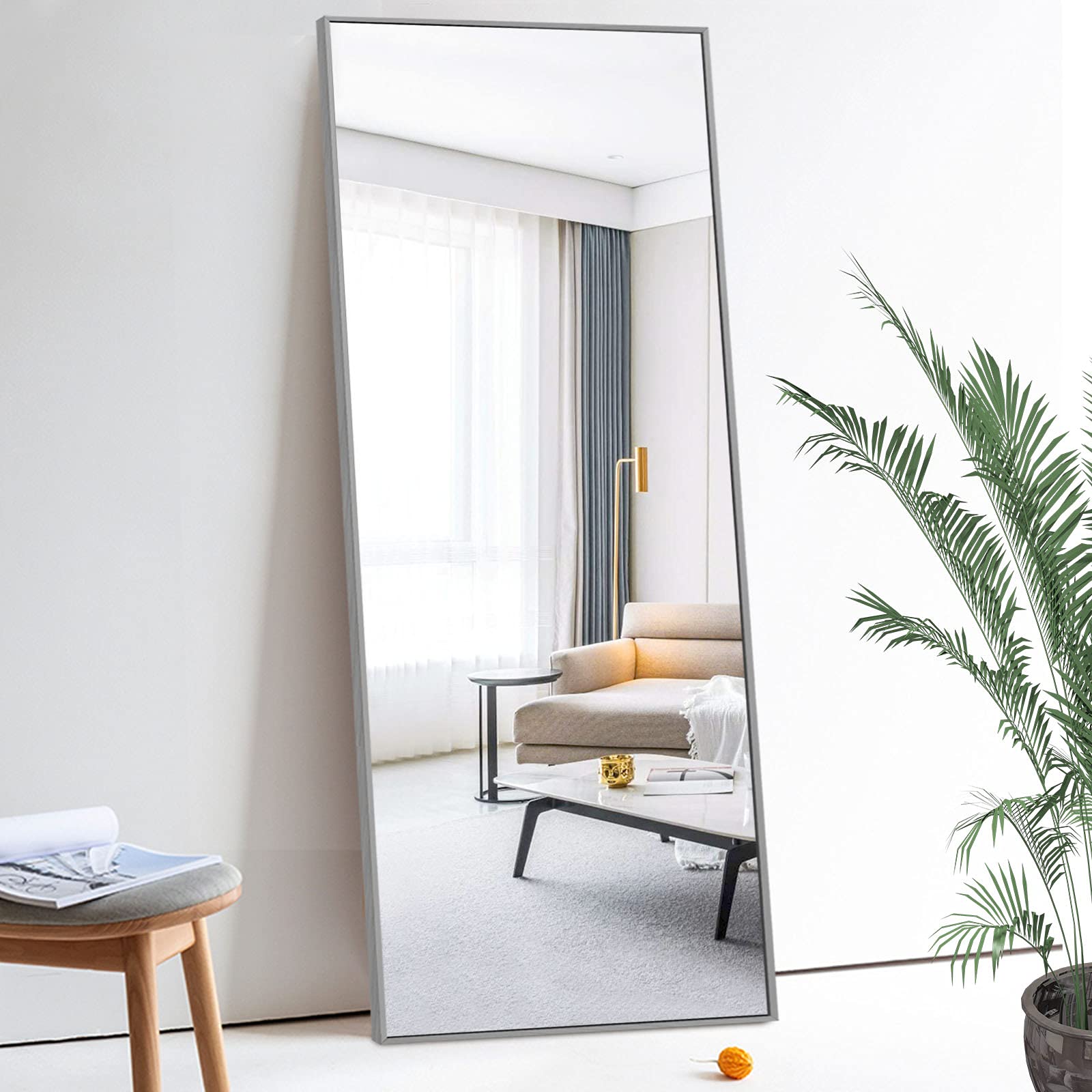 NeuType 71"x24" Large Full Length Mirror Home Gym Mirror Aluminum Alloy Frame Floor Mirror Wall-Mounted Mirror for Living Room, Bedroom, Hanging or Leaning Against Wall, Sand Gray