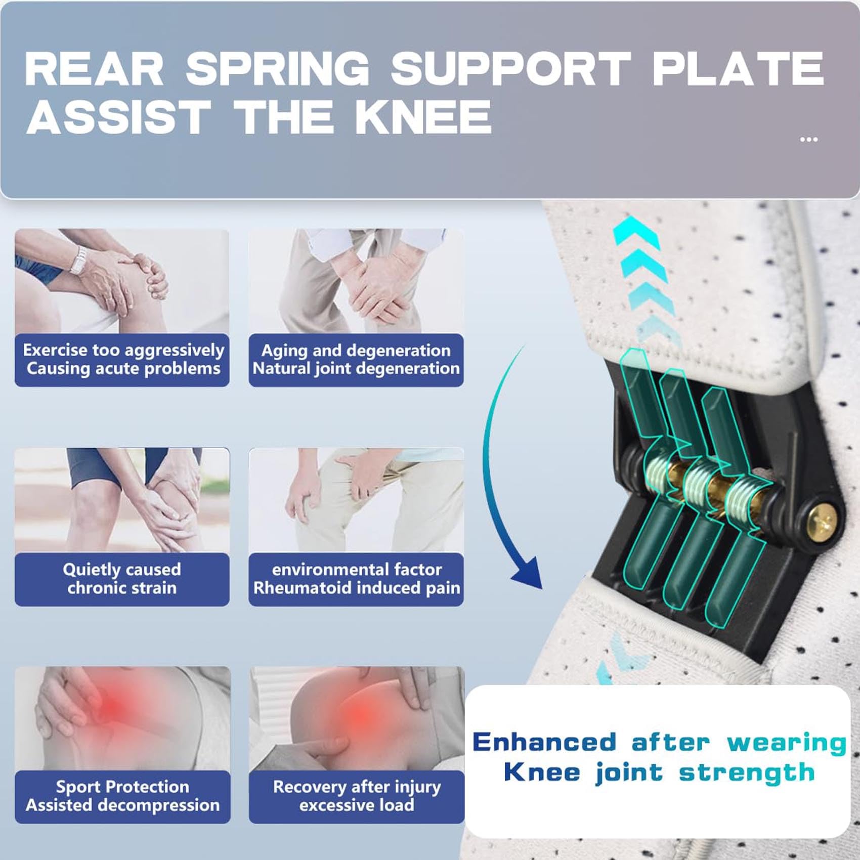 Urządzenie wspomagające staw kolanowy, wzmacniacz ochrony kolan, stabilizator stawu kolanowego KneeBooster, regulowany stabilizator stawu kolanowego ze sprężyną, zmniejszający nacisk na staw (bi