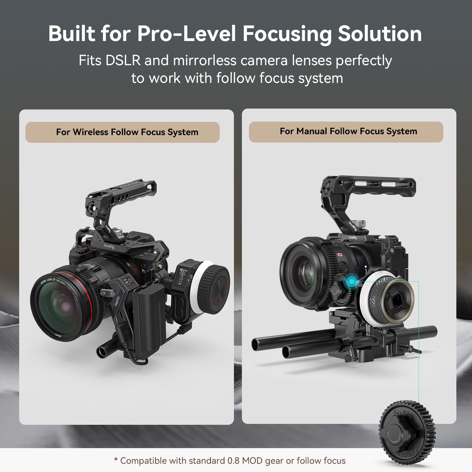 SMALLRIG Seamless Follow Focus Ring Set (4 Pezzi), con AB Stop e Gomma Antiscivolo, Anello di Messa a Fuoco Standard M0.8, Compatibile con SMALLRIG Follow Focus - 4187