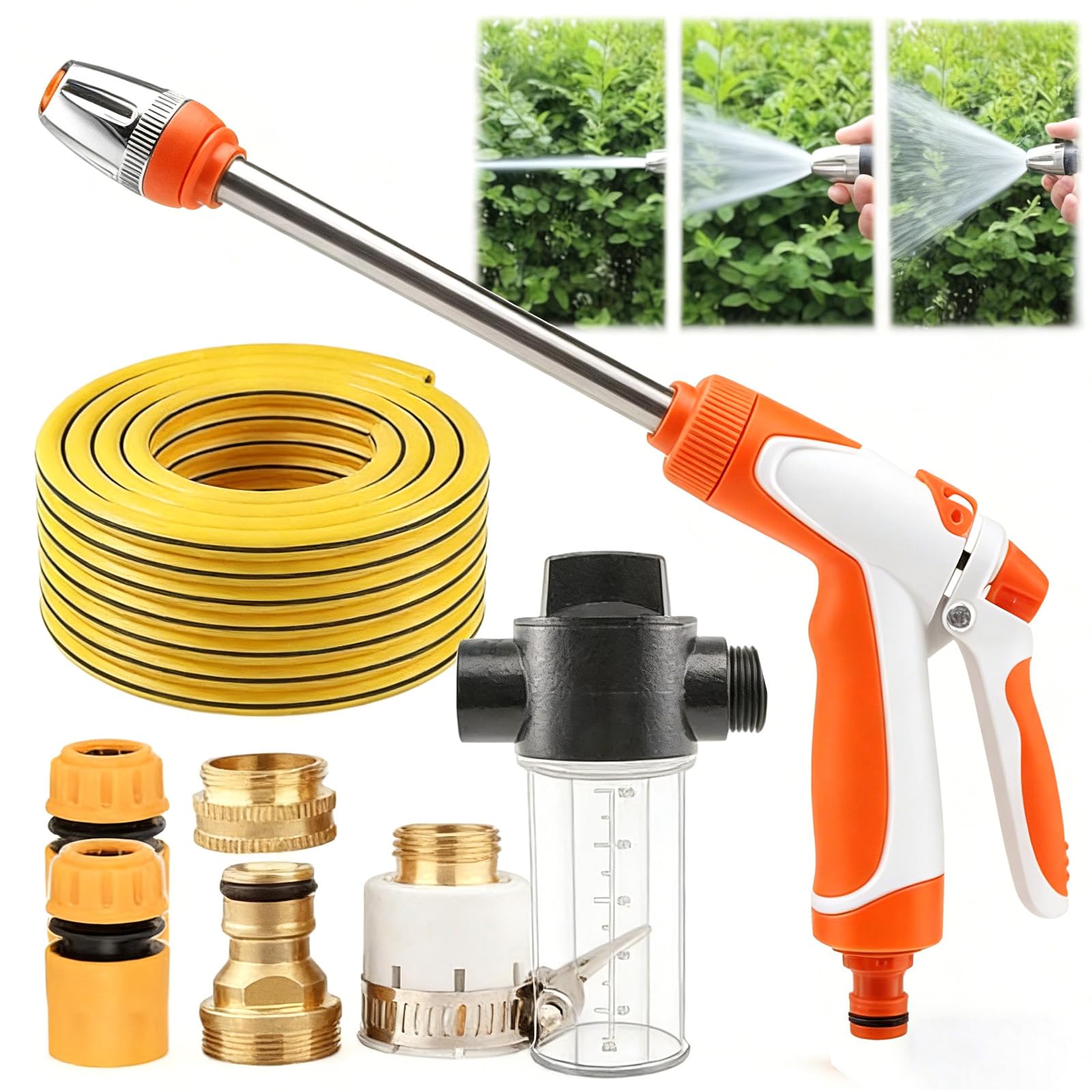 Aquoxis Pressure Washer, Pressure Washer Gun Set, Hydro Power Water Jets Cleaner Attachment, Adjustable Nozzle Cleaning Sprayer for Patio, Car, Driveway and Outdoor (Washer Set + 5m Hose,Orange)