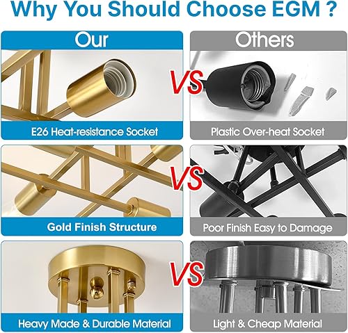 Miniatura 10 de EGM Candelabro Sputnik moderno de 4 luces, lámpara de techo de mediados de siglo, luces de techo semiempotradas para comedor, dormitorio, vestíbulo,