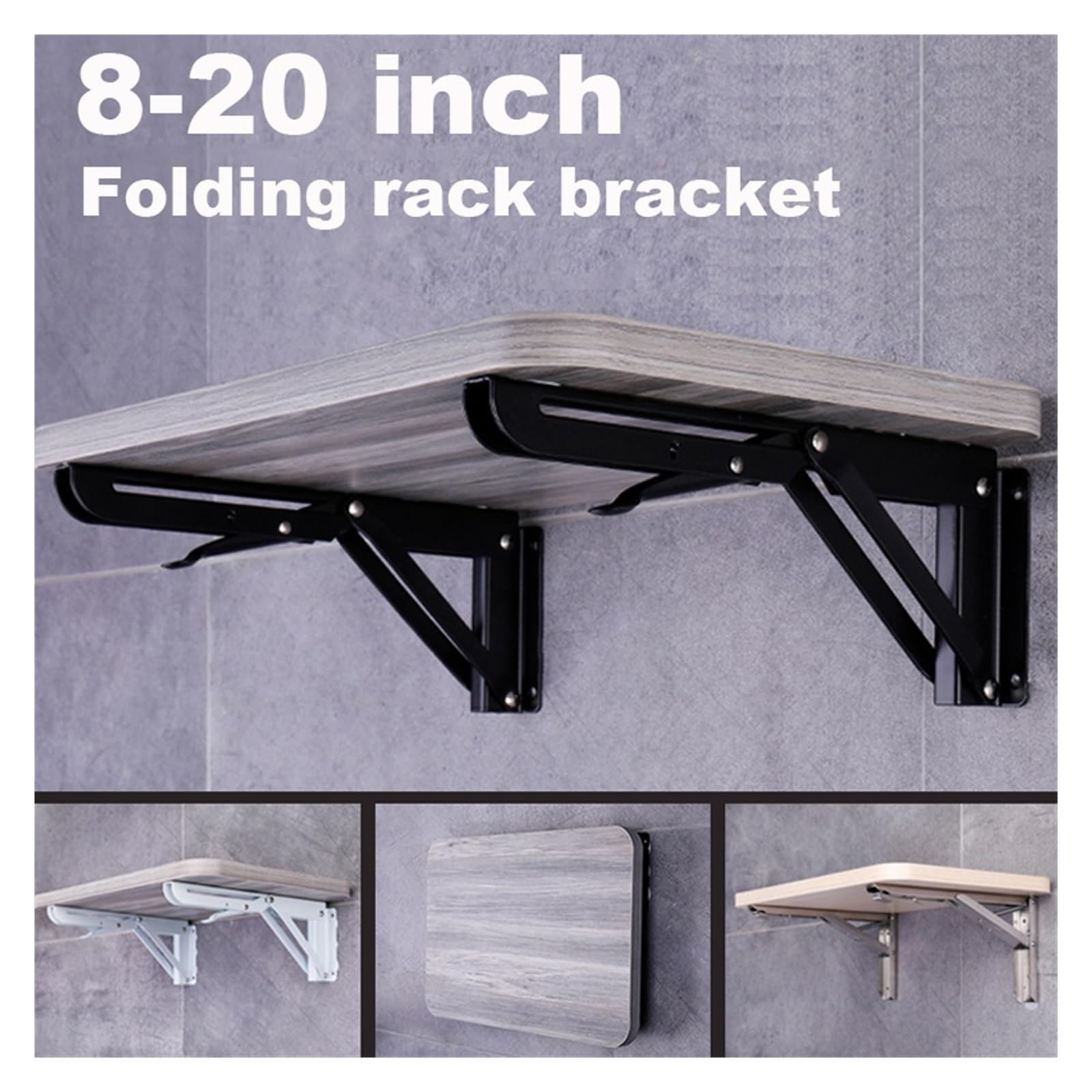 klappbare Regalhalterung, 2 Stück 8-20 Zoll schwarze Halterung, verstellbar, wandmontiert(K 18x2)