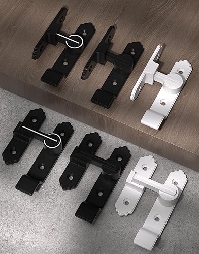 Miniatura 7 de 3 paquetes de cerraduras y pestillos negros de 90 grados, pestillo de puerta corrediza abatible de granero con asa, pestillos de puerta pesados,