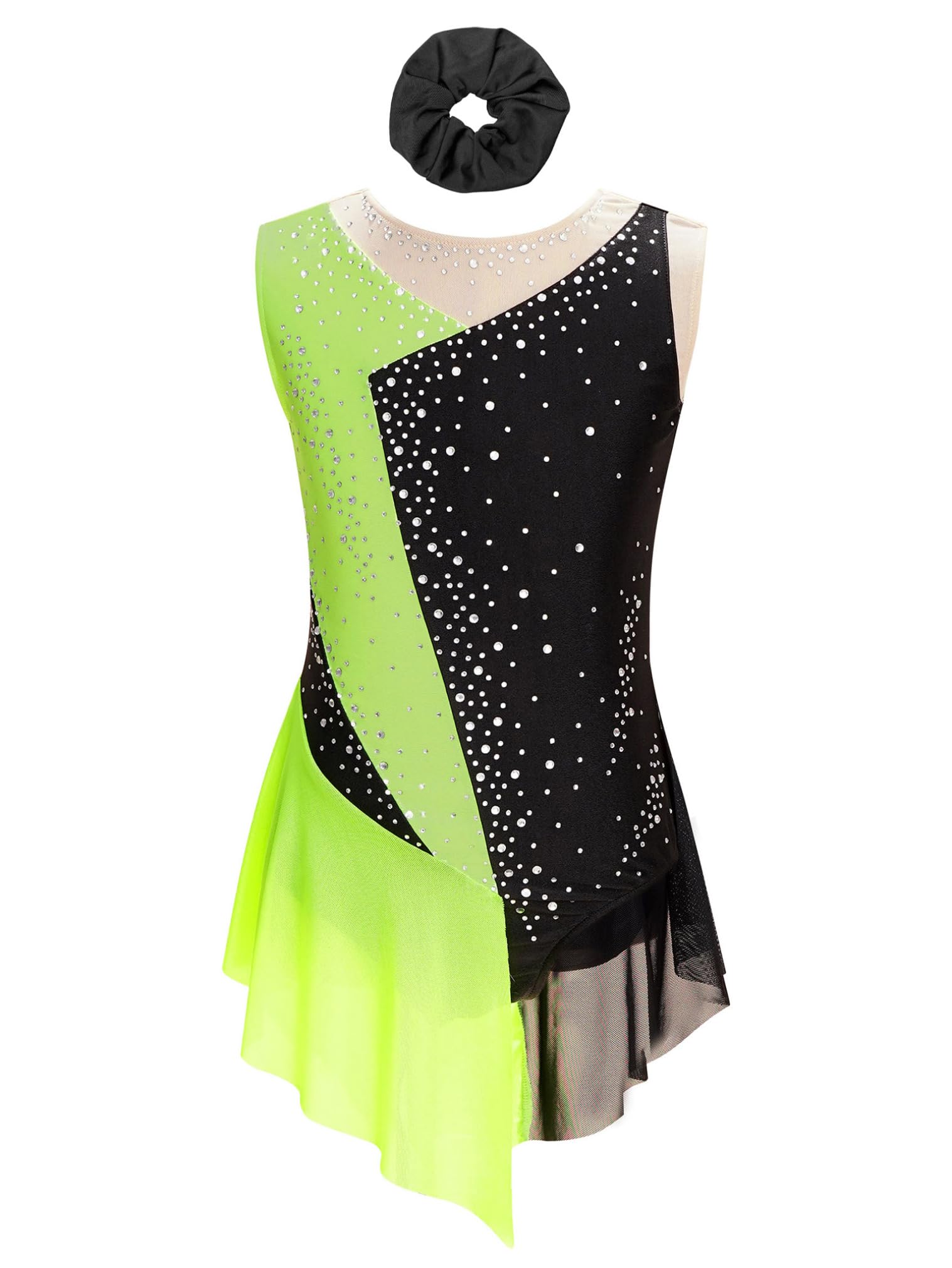 JEATHA Maillot De Danza Baile Brillantes Niñas Maillot Sin Manga con Malla Transparente Vestido De Patinaje Artístico Gimnasia Ropa De Bailarina — view 9