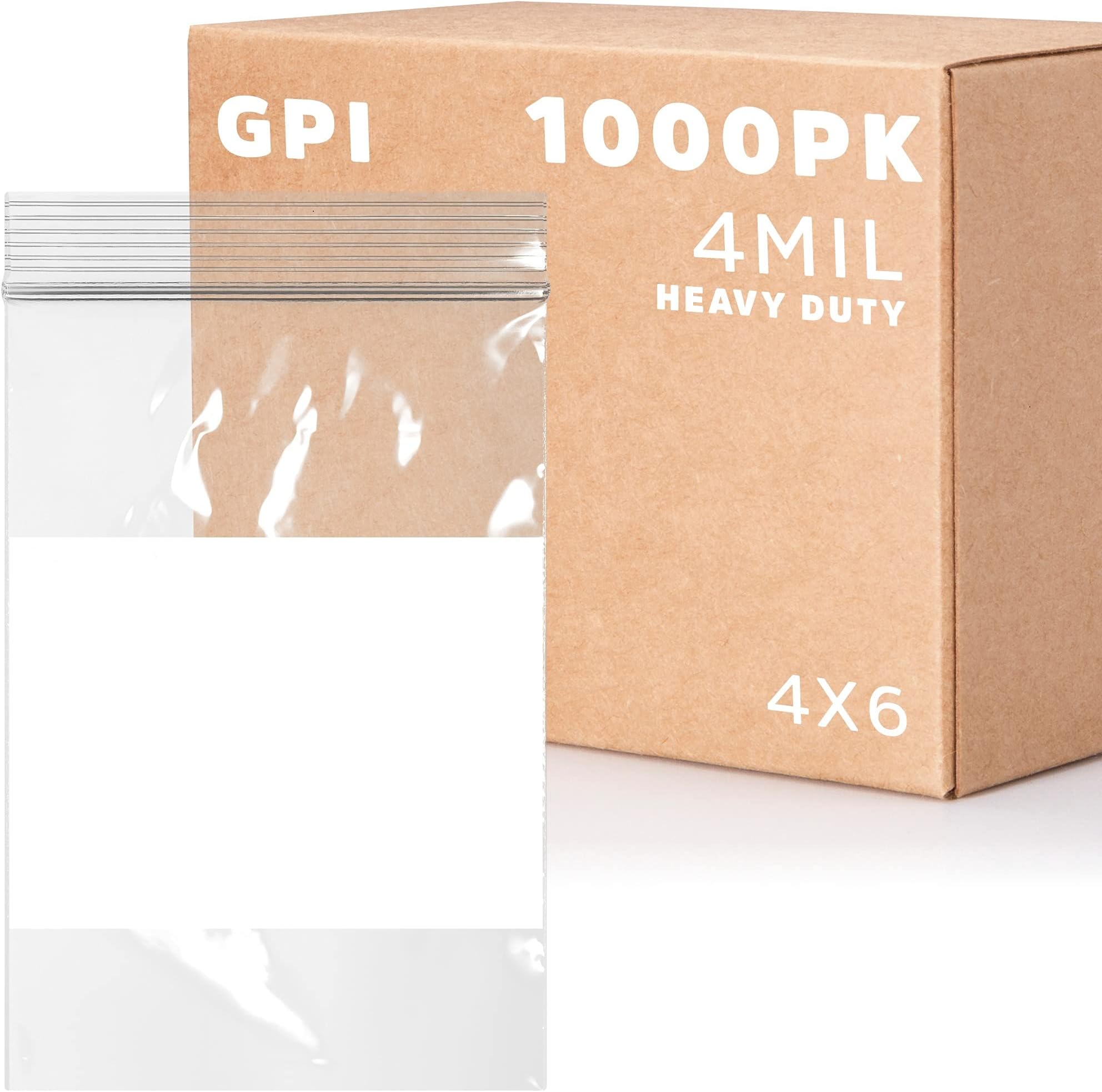 GPI - 4" x 6" - Bulk Case of 1000, 4 Mil Thick, Heavy Duty, Clear Plastic Reclosable Zip Bags, With Write-on White Block for Labeling, Strong & Durable Poly Baggies With Resealable Zipper Top Lock.