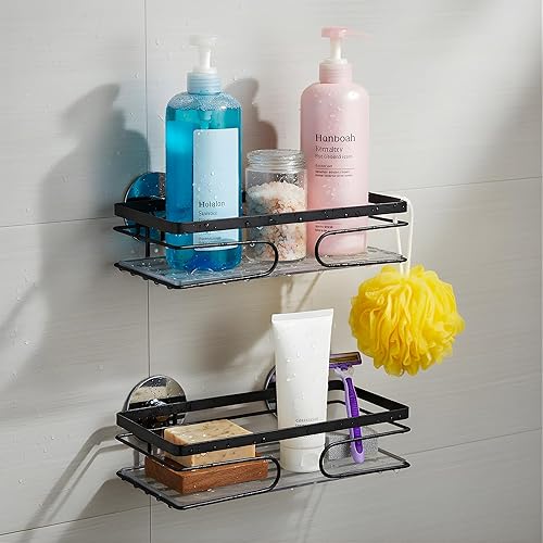 Organizador de ducha esquinero Organizador de baño de acero inoxidable resistente al óxido con ganchos Estante montado en la pared sin taladrar