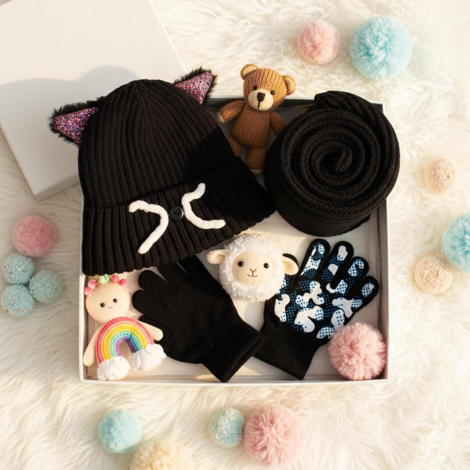 3 Pcs Winter Hat Gloves Scarf Set for Kids Girls Toddler Children Winter Cat Beanie, Glove, Scarf for 7-12 Age - Image 6
