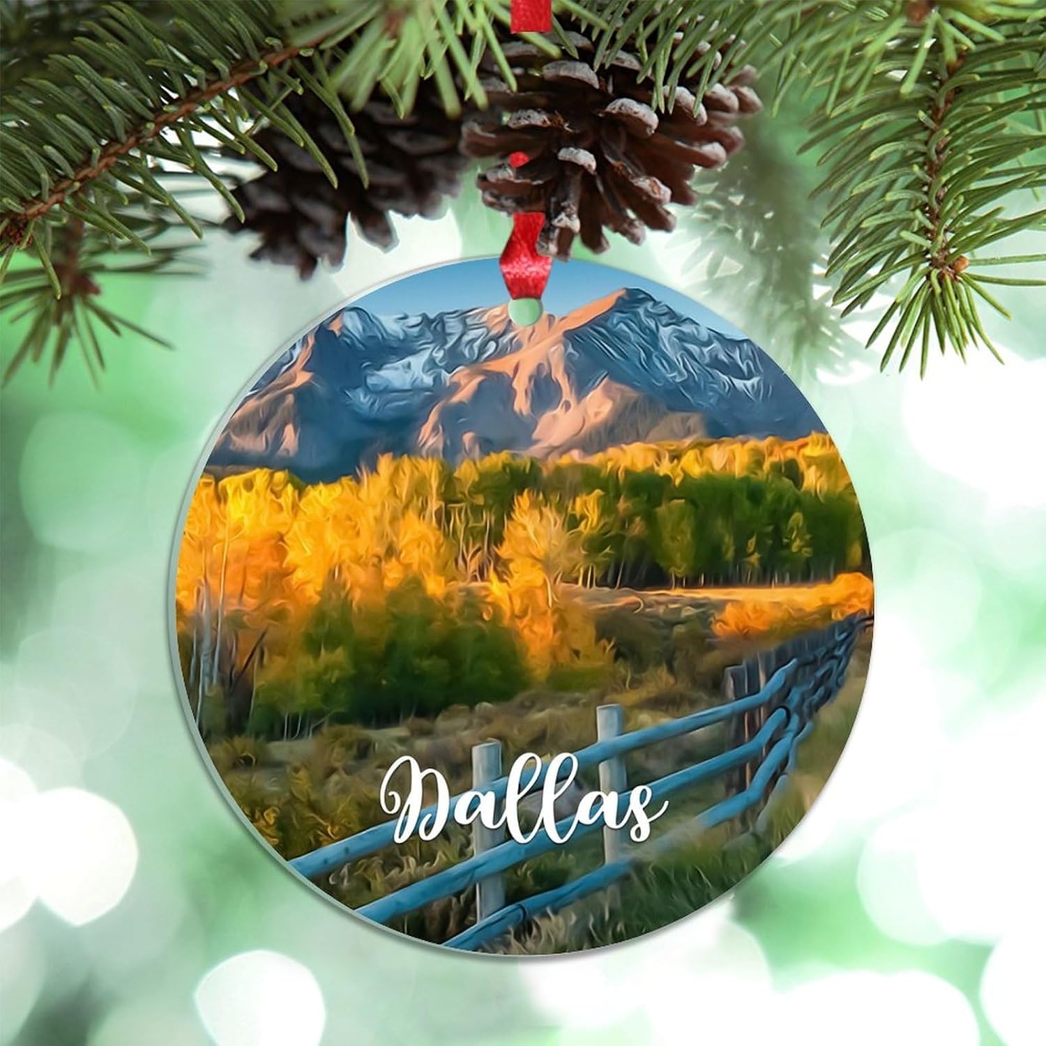 Texas USA Downtown Cityscape Personalized Christmas Ornaments 2023 Dallas Travel Christmas Decorations for Tree Clear Acrylic Ornaments Unique Winter Holiday Hanging Decorations Pendant